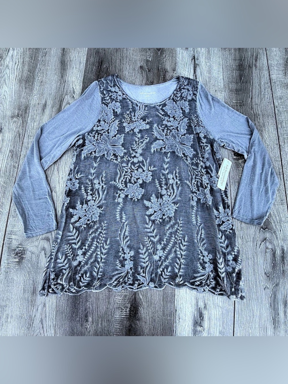 Soft Surroundings Avellana Tunic Floral Long Sleeve in Gray Large NWT